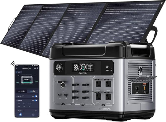 OUKITEL P2001 Plus 2400W Power Station with 200W Solar Panel, 2048Wh Solar Generator with 4 AC Outlets (5000W Peak), 1.5H Full Charging, APP Control Battery Backup for Home, Camping & RVs