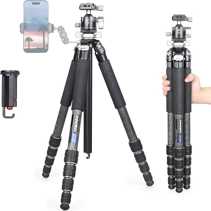 Carbon Fiber Tripod-INNOREL GT255C Professional Camera Compact Tripod Stand for Travel Outdoor Digital DSLR with Low Gravity Center Ballhead Special-Shaped Center Column Max Height 67.7in/172cm