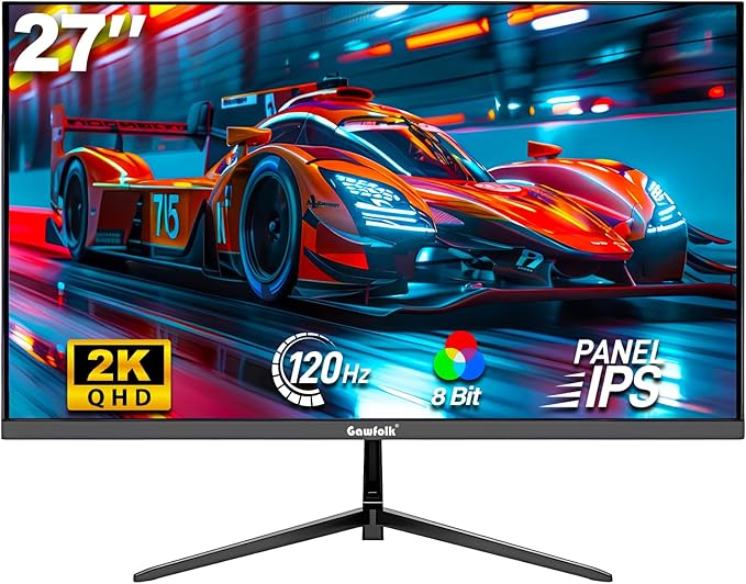 Gaming Monitor 27 inch QHD IPS, PC Screen 120Hz 2K (2560×1440P), Ultra-Thin Zero Frame Computer Display for Home Office Business, DP, HDMI, Wall-Mounted