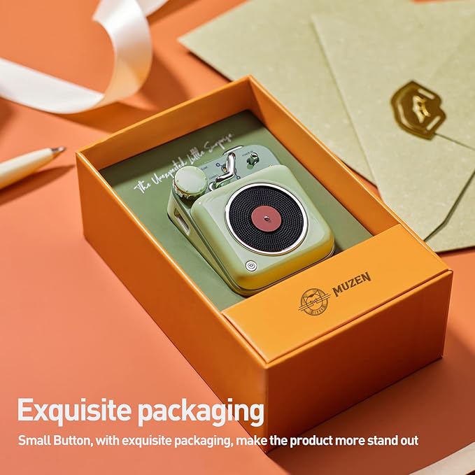 Muzen Mini Bluetooth Speaker, Button Small Cute Portable Metal Retro Wireless Speaker with Loud Volume Great Sound and Portable Lanyard & Gift Bag for Office Classic Vintage Decor