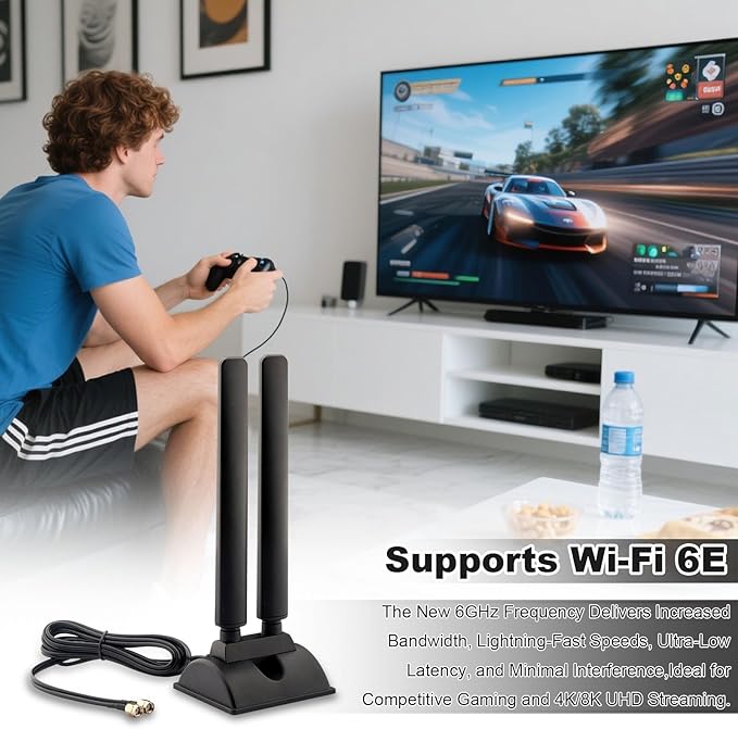 WiFi 6 6E Tri-Band 6GHz 5GHz 2.4GHz Magnetic Base External Replacement WiFi Antenna for PC Desktop Computer Asus Rog Strix Gigabyte Aorus Gaming WiFi Motherboard Card, Kaunosta