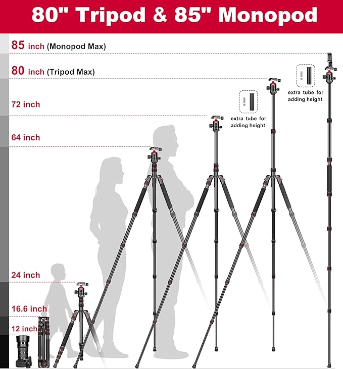 Victiv 80/85 inches Heavy Duty Tripod for Camera and Phone, 85" Camera Monopod Tripod, DSLR Binoculars Spotting Scope Camcorders Video Tripod Stand, 360 Degree Ball Head, 35 lbs Loads