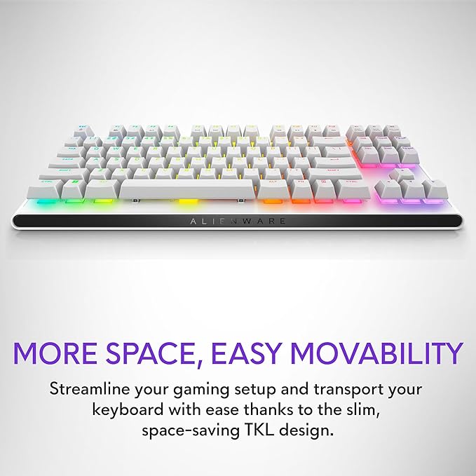 Alienware Tenkeyless Gaming Keyboard - AW420K - Lunar Light - Wired, Programmable, Cherry MX Red, USB, AlienFX RGB / 16.8 Million Colours