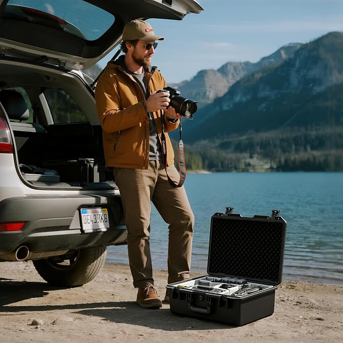 Lykus PVC2 Waterproof Hard Case with Padded Dividers for Cameras, Lenses, Small Stabilizers, Dual DJI Mavic/Air/Mini/Flip drones [CASE ONLY]