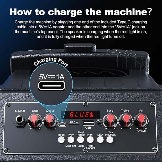 Karaoke Machine with 2 Wireless Microphones, Rolling Wheels, and Trolley – 8800mAh Portable Bluetooth Speaker, PA System with Lights, Adjustable Bass/Treble/Echo for Parties, Indoor and Outdoor Use