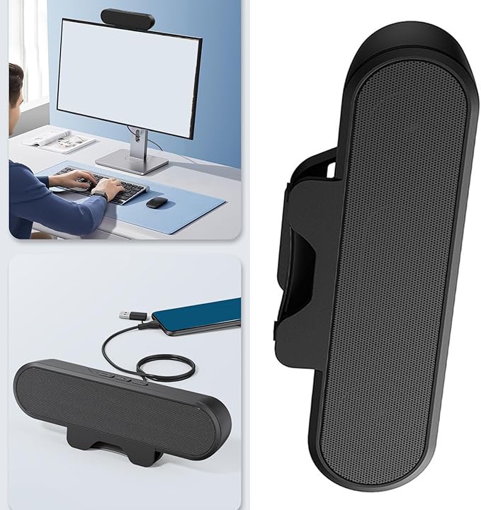 ASHATA USB Speaker Bar, Stereo USB Powered Speaker Computer Speakers with Loud Sound,Volume Control for Desktop Pc, Easily Clamps to Monitor, Convenient Controls