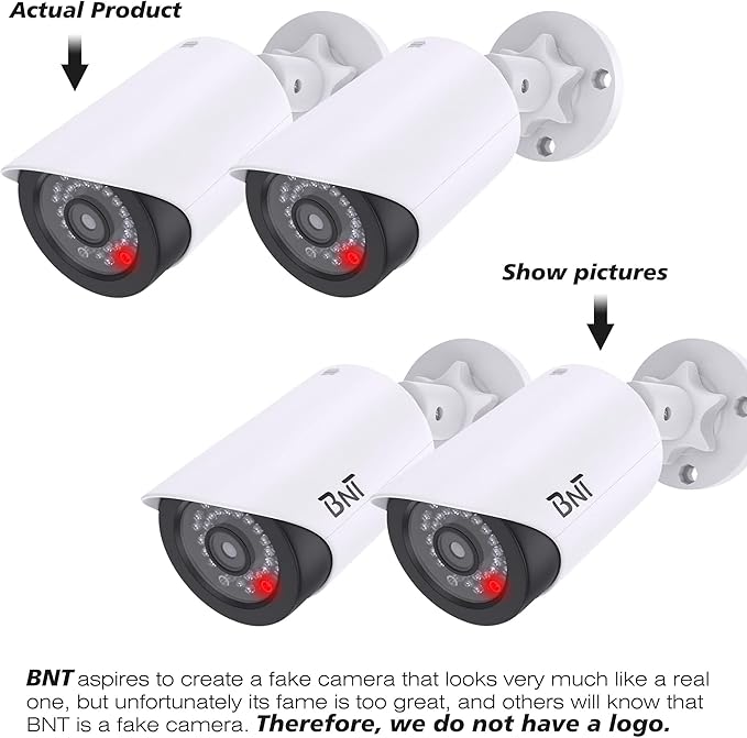 BNT Dummy Fake Camera, Surveillance Security CCTV Dome Camera, with One LED Light, Security Alarm Sticker Label (TC-W2), Security Camera Suitable for Indoor/Outdoor (2 Pack, White)