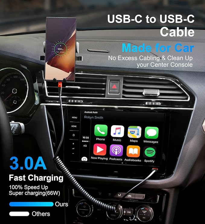 USB C Cable 3ft 2Pack USB C to USB C Charger Cable for Car, Coiled Type C Fast Charging Cable for iPhone 17/16/15/Plus/Pro/Pro Max/MacBook Pro 2020/iPad Pro 2020/iPad Air 4/Samsung Galaxy S23-Red