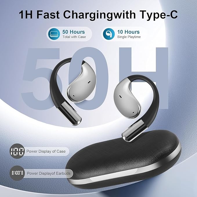 Open Ear Clip Wireless Earbuds Bone Conduction Headphones, Bluetooth 5.4,Open Ear Design,Built-in Mic, IPX5 Waterproof,48H Playtime,Ear Hooks Ear Buds Design for Running Fitness,Black