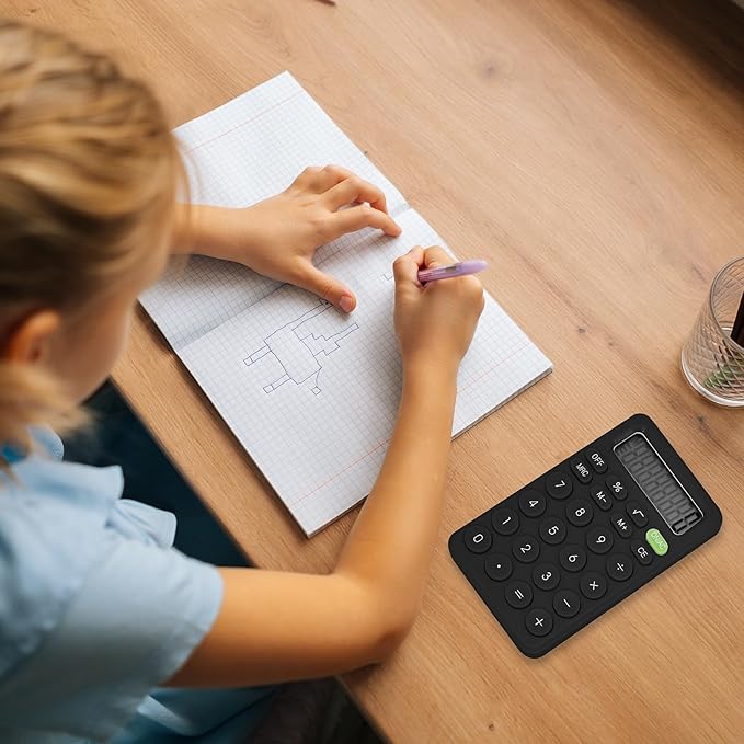Cute Basic Four Function Calculator for Teachers & Students - Small Handheld, 8 Digit LCD Display, Sensitive Buttons, 5.5x3.2 inches Black