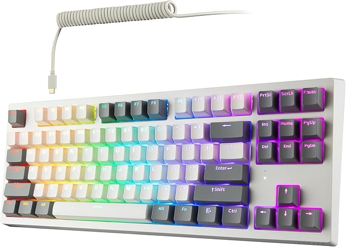 TECWARE Phantom+ Elite 87 Key RGB Mechanical Gaming Keyboard, LED Backlit, Universal Hot-Swap, Wired and Wireless, 3 Mode Connectivity, Thocky Sounding, White Elite Wraith Red
