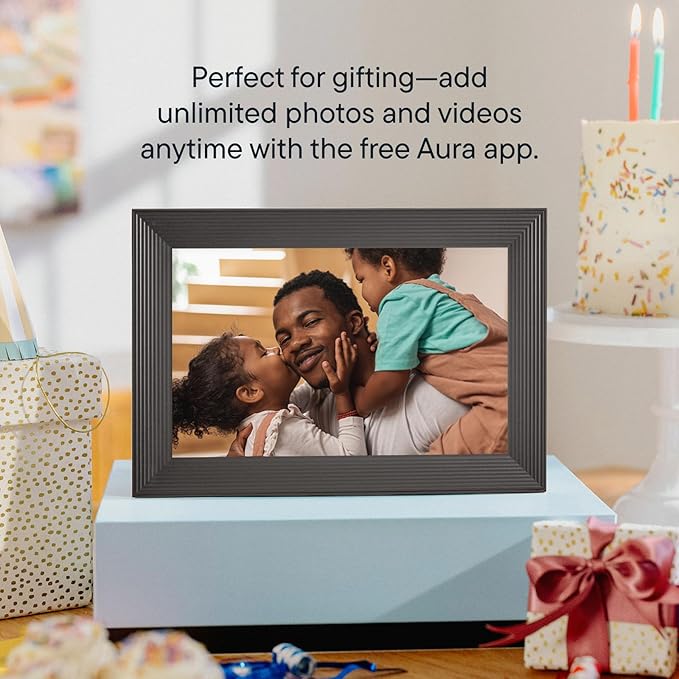 Aura Carver HD WiFi Digital Picture Frame, 10.1”, Add Photos with Aura App, Free Unlimited Storage - Wirecutter’s Pick for Best Digital Photo Frame 2022 - Gravel
