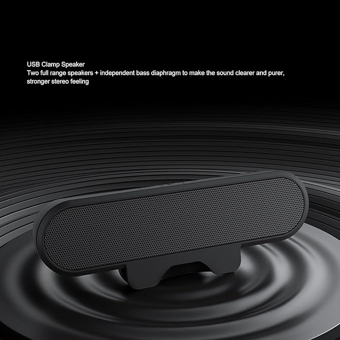 ASHATA USB Speaker Bar, Stereo USB Powered Speaker Computer Speakers with Loud Sound,Volume Control for Desktop Pc, Easily Clamps to Monitor, Convenient Controls