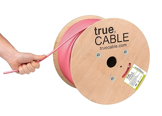TRUE CABLE Cat6 Shielded Riser (CMR) Bulk Ethernet Cable, 1000ft, Pink, 23AWG Solid Bare Copper, 550MHz, Overall Aluminum Foil Shield (F/UTP), PoE++ 100W, ETL Listed
