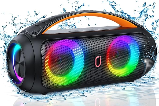 Portable Bluetooth Speaker, Loud Boombox Speaker with Subwoofer, Powerful Deep Bass Stereo Sound, IP65 Waterproof, Wireless Outdoor Speaker for Camping, Beach, Party, Support TWS/USB/TF Card/AUX