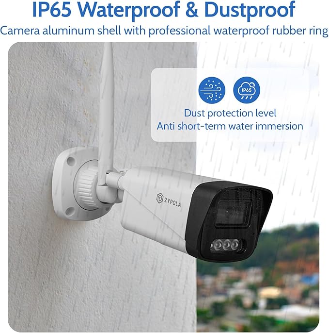 Zypola® Wireless Security Camera System, 4CH NVR with 4 WiFi Outdoor Cameras and 500GB HDD, 1080P Full HD Video, Color Night Vision, Human Motion Detection, Weatherproof for Home Business