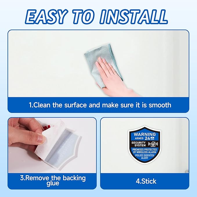 3PCS Security Alarm System Sign for Home, Self-Adhesive Weatherproof Small 24 Hours Warning Sticker, Safety Protection System for House Doors and Windows, Business Indoor & Outdoor Use 2.8x2.4 In