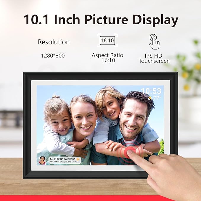 32GB FRAMEO 10.1 Inch WiFi Digital Photo Frame with LED Light, 1280x800 HD IPS LCD Touch Screen, Auto-Rotate Portrait and Landscape, 32GB Storage, Share Moments Instantly via Frameo App from Anywhere