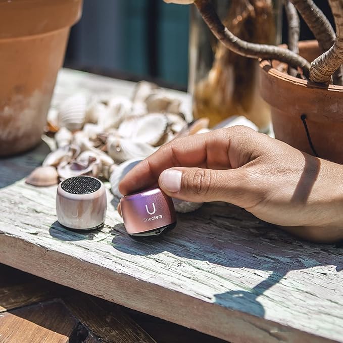Fashionit U Micro Bluetooth Speaker | Coin-Sized Speakers Bluetooth Wireless with Built-in Mic & Remote Shutter | Portable Rich Sound for Travel, Shower, Beach | Pink