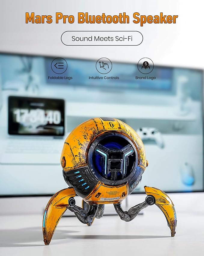 GravaStar Loudspeakers Mars Pro Portable Bluetooth Speaker New Version, Deep Bass Loud Stereo Sound, 15H Playtime, 6 RGB Lights, Dual Pairing, Portable for Home, Outdoors, Party, Camping, Home, Gifts