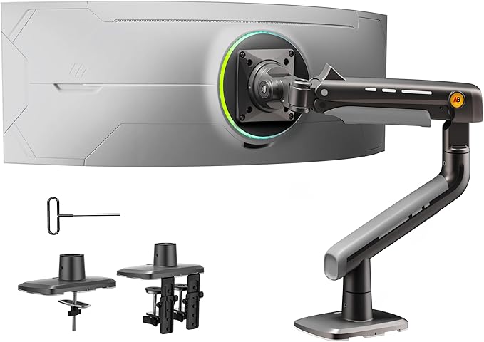 Gaming Monitor-Arm for Flat/Ultrawide/Curved Monitors 27'' to 50 inch, Heavy Duty Mount Load up to 18 kg, VESA 75/100 mm Monitor-Mount A5