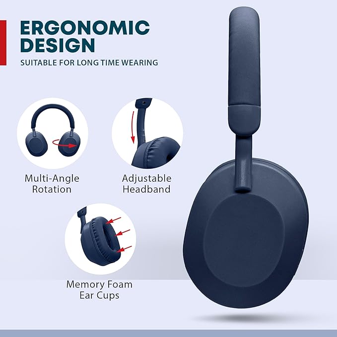 Gabba Goods Wireless Bluetooth Over-Ear Headphones – Deep Bass, 40mm Drivers, Built-in Mic, FM Radio, SD Card Playback, USB-C Fast Charging, 6H Playtime, Lightweight Comfort (Blue)