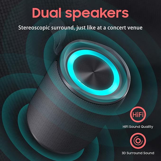 Bluetooth Speaker, Portable Wireless, IPX5 Waterproof Speaker, Bluetooth 5, RGB Color Lighting Loud Stereo Sound, Deep Bass, TWS Pairing, Suitable for Party, Home, Outdoor, Traveling