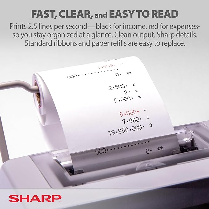 Sharp EL-1801V Ink Printing Calculator, 12-Digit LCD, AC Powered, Off-White, Ideal for Business & Office Use, Easy-to-Read Display & Durable Design