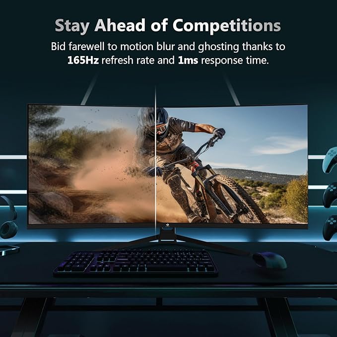 Z-Edge 34" Curved Gaming Monitor, WQHD 1440P 165Hz 144Hz PC Monitor, MPRT 1ms, 21:9 Aspect Ratio, 1500R, 16.7M Colors, 3000:1 Contrast, UG34 Frameless Bezel, 2X DP 1.4 Ports and 2X HDMI 2.0 Port