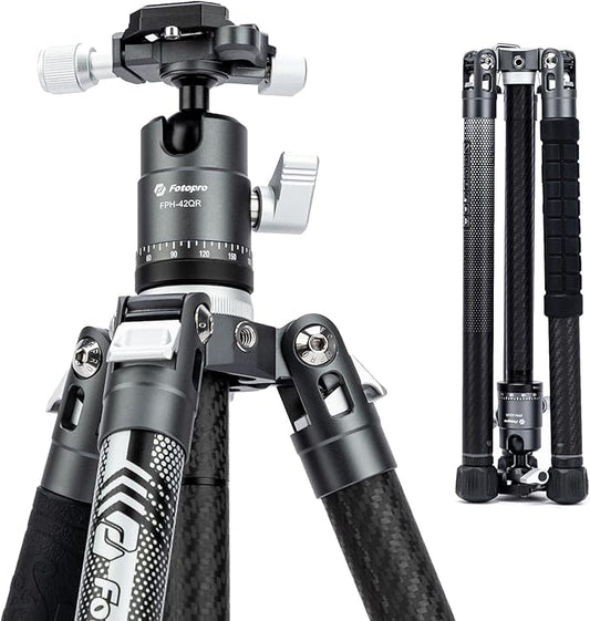 Fotopro Carbon Fiber Tripod for Camera 2lbs Ultralight 62 Inch Travel Camera Tripod Max Loads Up 22lbs X-Aircross 3 Grey