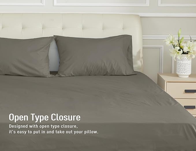 Sunflower King Pillowcases Set of 2, 100% Cotton King Size Pillow Cases 2, 20×40 inches Taupe Gray, Soft and Breathable