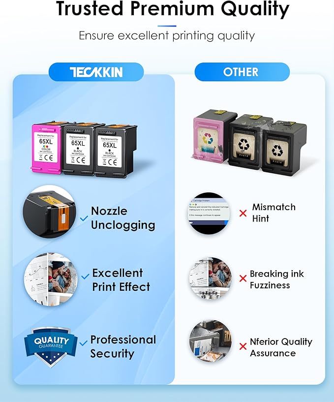 65XL Ink Cartridges Black/Color Combo Pack (3 Pack) Replacement for HP Ink 65 65XL for DeskJet 3755 3772 3700 3752 3722 2600 2622 2652 Envy 5055 5000 5070 5014 5052 Printer (2 Black, 1 Color)