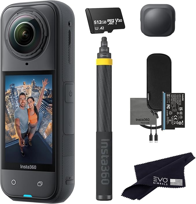 Insta360 X5 Extended Selfie Stick Drone View Bundle ((3m/9.8ft))-8K Waterproof 360 Action Camera with 1/1.28" 48MP Sensors, 8K 360 HDR Video|Bundle Includes 3m Selfie Stick, Lens Cap (512GB)