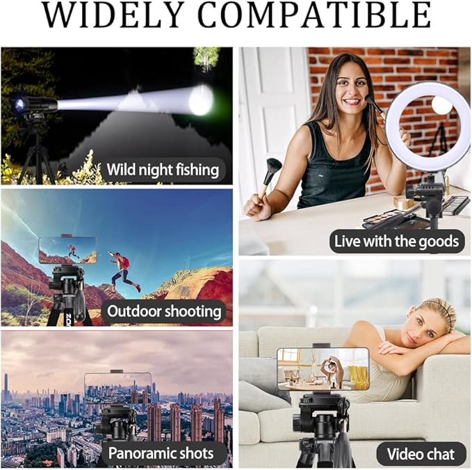 Camera Tripod 55-inch Q111 with Phone Holder,Cell Phone Tripod Stand Protable Lightweight for Canon Nikon Sony DSLR Projector Webcam Spotting Scopes Gopro and Smartphones Live(Black)