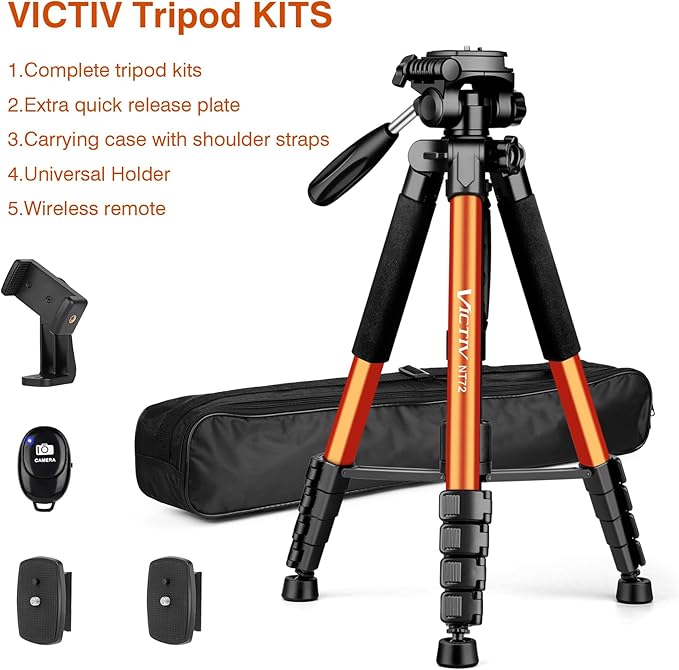 Tripod for Camera, 72" Tall Camera Tripod & Monopod with Remote, Professional Heavy Duty Compact Camera Stand for Phone, DSLR, Spotting Scope, Telescope, Binocular