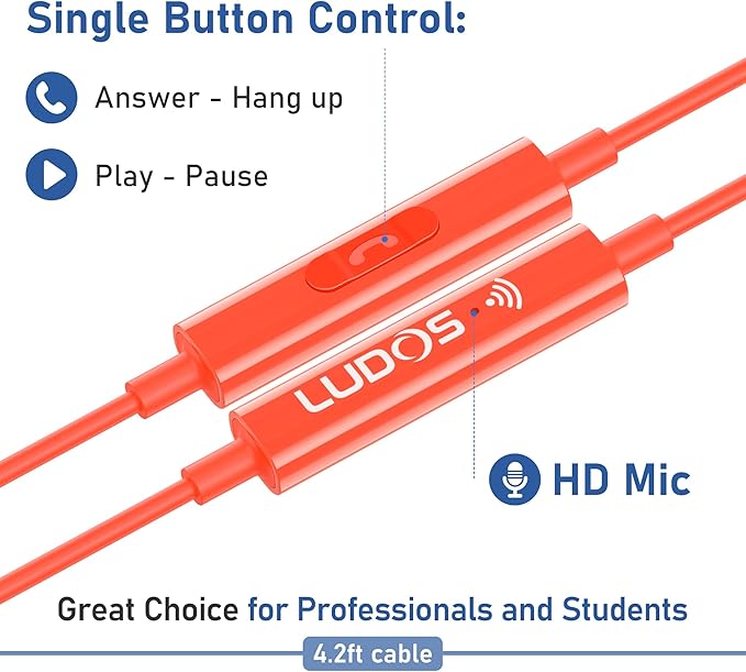 LUDOS FEROX USB C Headphones for iPhone 16 15 Pro Max Plus iPad Pro, 5 Years Warranty, Magnetic USB-C Earbuds for Samsung Galaxy S24 S23 Ultra S22 S21 S20 A55 A54 A53, USB Type C Earphones - Coral