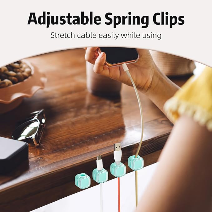 Magnetic Cable Clips Cord Organizer Holder, 6 Pack Adhesive Wire Holder Keeper Organizer USB Charging Cable Storage Holder for Home Office Phone Car Wall Desktop Nightstand Kitchen (Blue)