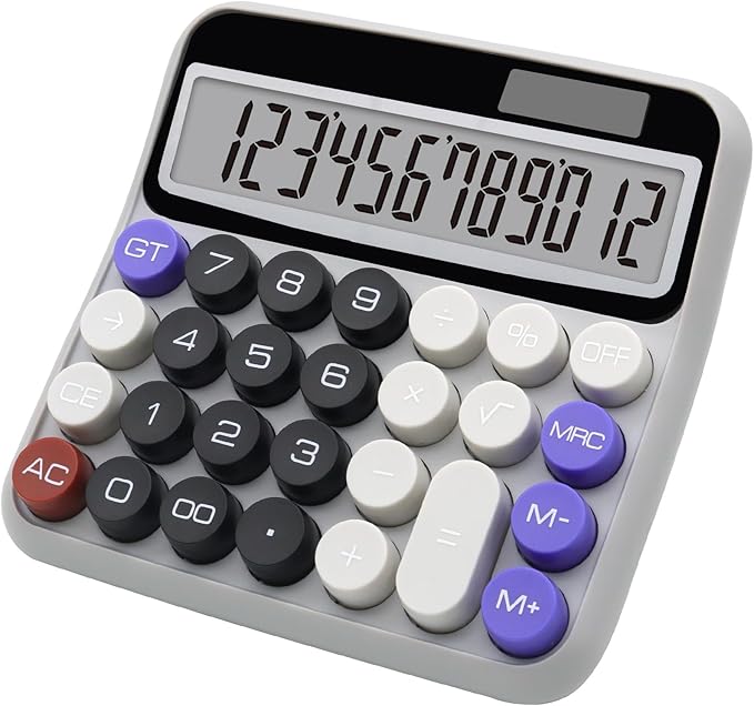 Black Gray Calculator, Big Button Calculator with Large LCD Display, Black Gray Office Desk Accessory for Offices, Schools, Homes and Businesses