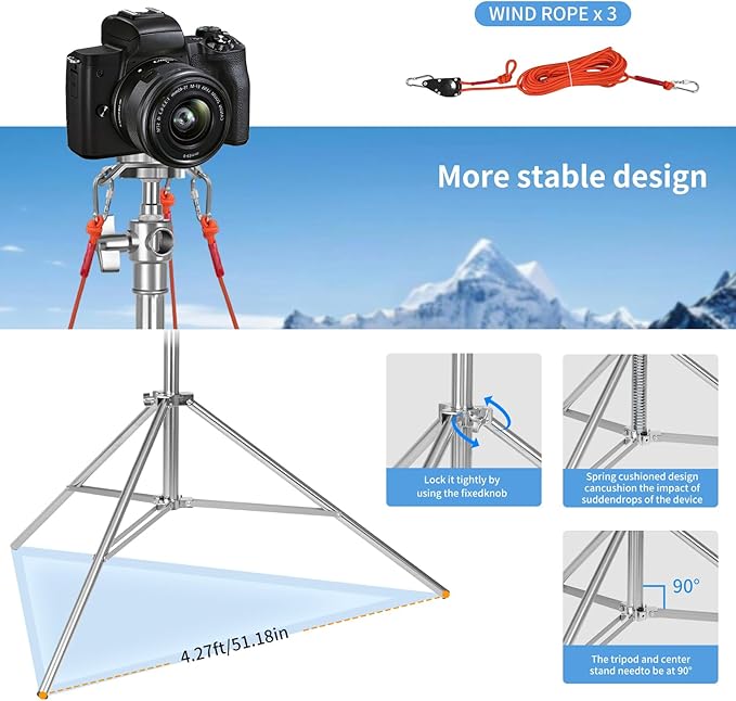 Camera Tripod - 24ft Tall Heavy Duty Professional Stainless Steel Telescoping Tripod with Spring Loaded Design, 1/4" and 3/8" Universal Screw for Action Cameras/Outdoor Shooting/Hunting