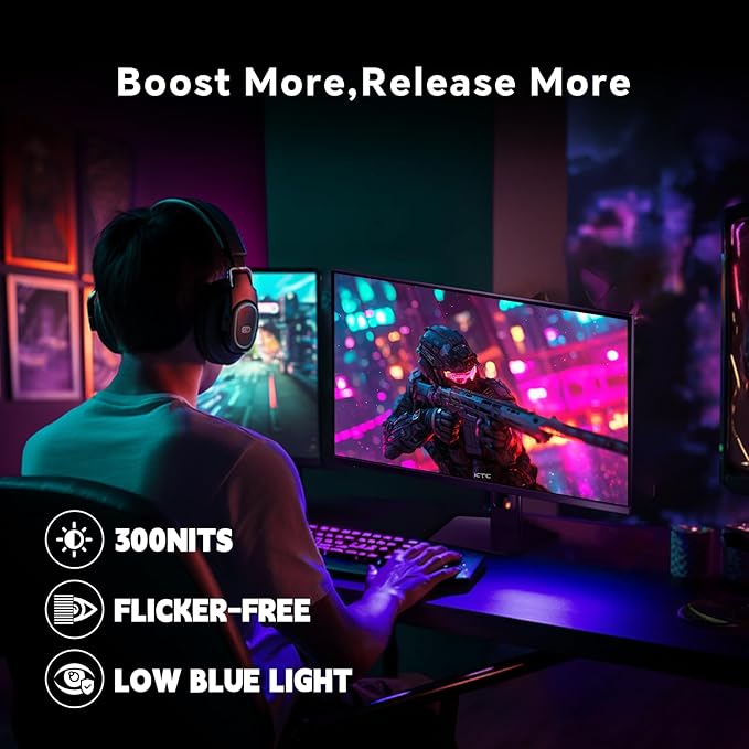KTC 27 Inch Gaming Monitor 180Hz, Full HD 1920x1080 Fast IPS Computer Monitor, DP 1.4 & HDMI 2.1 Ports 1Ms FreeSync Frameless PC Gamer Monitor, HDR, VESA Mount, H27F22