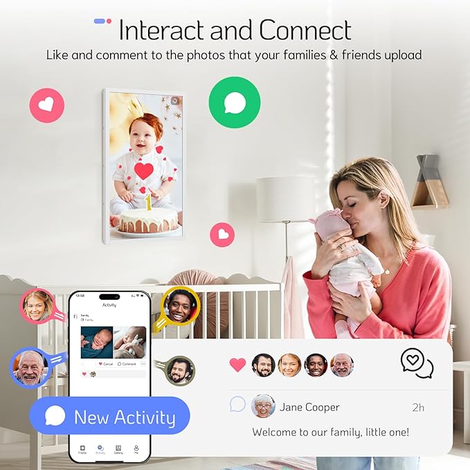 NexFoto Touchscreen Digital Picture Frame Large 21.5 Inch, FHD WiFi Digital Photo Frame 64GB, Add Photos from Google Photos, Upload via App/USB/Micro SD, Gifts for Wedding, Housewarming, White