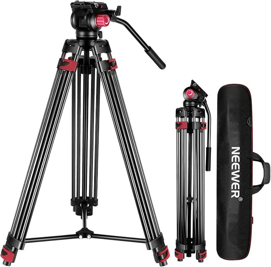 NEEWER 79"/200cm Video Tripod, Heavy Duty Aluminum Alloy Camera Tripod Stand with 360° Fluid Drag Head, QR Plate Compatible with Canon Nikon Sony and Other DSLR Camera Camcorder, Load Up to 17.6lb/8kg