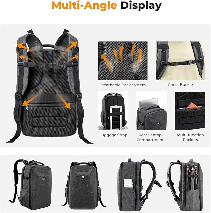 K&F Concept Camera Backpack,Hardshell Photography DSLR Camera Bag with 15-15.6 Inch Laptop Compartment Waterproof Hard Shell Camera Case Compatible with Canon/Nikon/Sony/DJI Mavic Drone