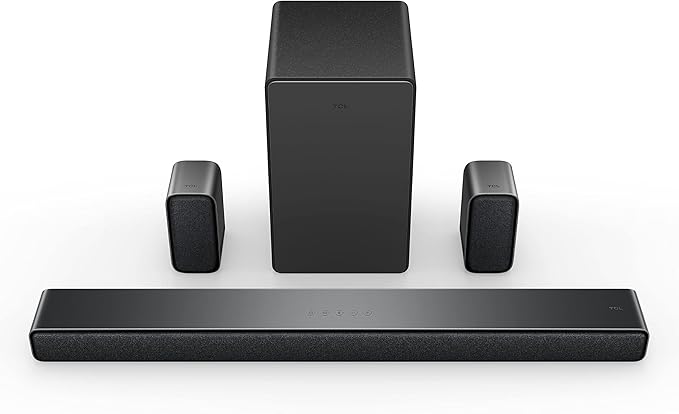 TCL 5.1ch Sound Bar with Wireless Subwoofer (Q6510, 2023 - Model), Dolby Audio, DTS Virtual:X, 430W, Built-in Center Channel Speaker, 2 Rear Surround Sound Speakers, Wall Mount / HDMI cable included