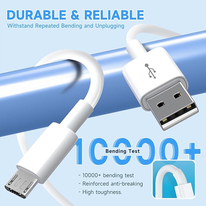 16.4ft 5M Micro USB Cable, Charging and Data Sync Cord for CCTV Home Security Camera Wyze Cam, Echo Dot, PS4 Controller, Fire Kindle, Tablet, Phone and More Micro USB Devices-White