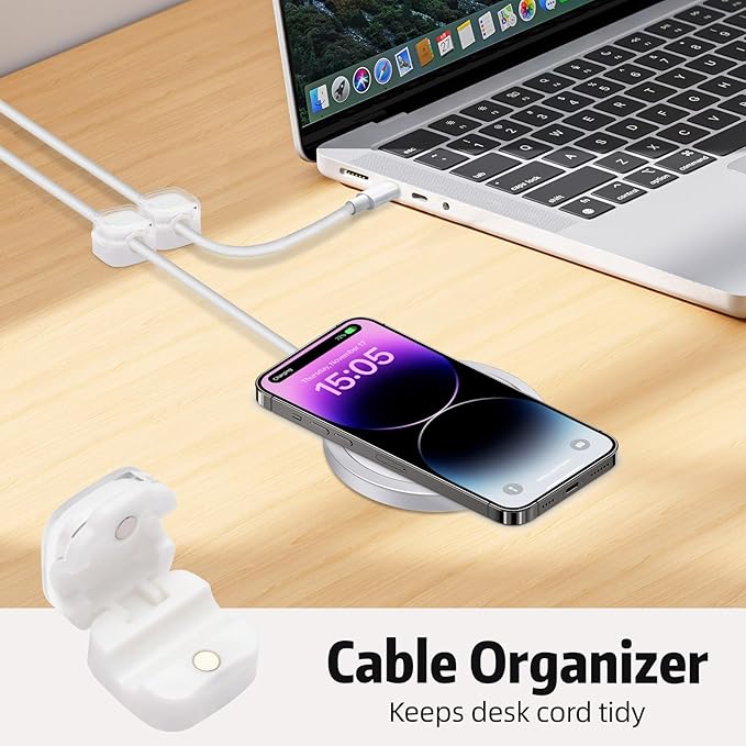 Magnetic Cable Clips Cord Organizer Holder, 6 Pack Adhesive Wire Holder Keeper Organizer USB Charging Cable Storage Holder for Home Office Phone Car Wall Desktop Nightstand Kitchen (White)