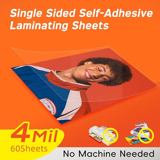 60 PCS Self Adhesive Laminating Sheets,8.7 x 12.2 Clear Laminating Sheets No Machine Needed,Self Sealing Laminating Sheets Suitable for 8.5 x 11 Inches Letter Size
