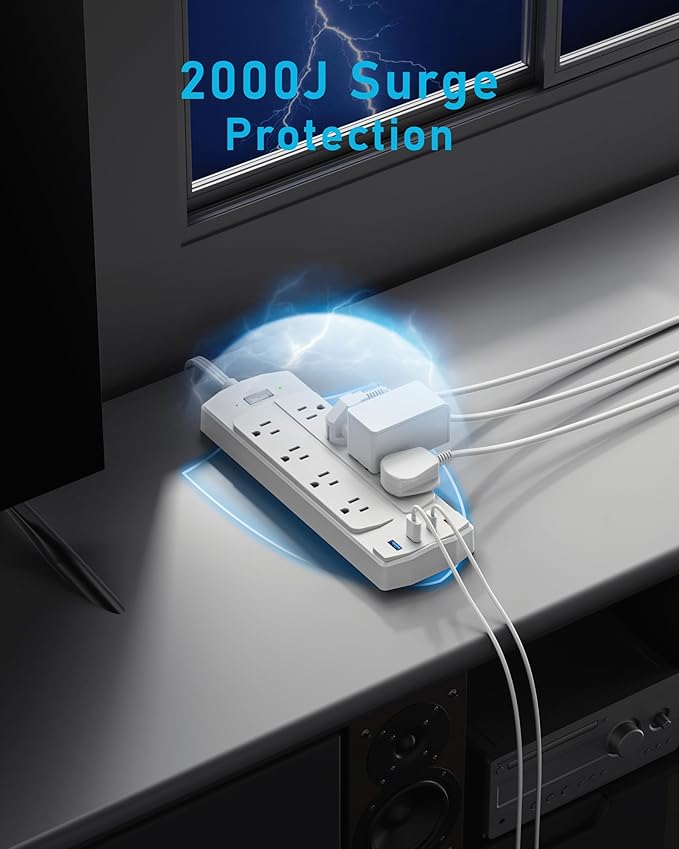 2 Prong Power Strip, Yozisital 2 Prong to 3 Prong Outlet Adapter, 5FT Flat Plug Extension Cord with 8 Outlets 4 USB Ports(2 USB C), Wall Mountable Surge Protector, Ideal for Non-Grounded Outlets