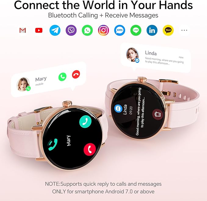 Smart Watches for Womem,1.27" HD Fitness Tracker Answer/Make Call, Heart Rate/Sleep/SpO2，Round Smart Watch for iPhone/Samsung/Android,IP68 Waterproof，110+ Sport Mode-Pink(2 Bands)