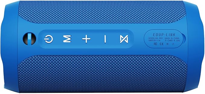 EDUPLINK Bluetooth Speaker IPX7 Waterproof Wireless Speaker with Bass 20H Playtime TWS Stereo Pairing Portable Outdoor Speakers for Beach Camping Travel Gifts for Men Women Girls Boys Teens Blue